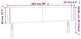 sötétszürke bársony LED-es fejtámla 203 x 16 x 78/88 cm