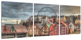 Kép - házak a folyó mellett (órával) (90x30 cm)