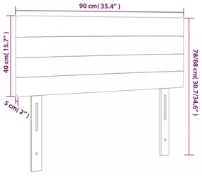 világosszürke bársony LED-es fejtámla 90x5x78/88 cm
