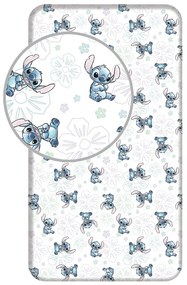 Fehér gumis egyszemélyes pamut gyerek lepedő 90x200 cm Lilo and Stitch "Ohana White" – Jerry Fabrics