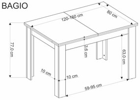 Bagio bővíthető étkezőasztal artisan tölgy-fekete 120-160cm
