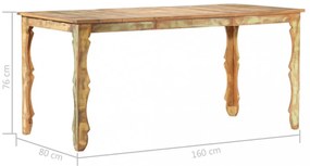 tömör újrahasznosított fa étkezőasztal 160 x 80 x 76 cm
