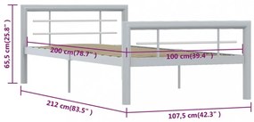 szürke és fehér fém ágykeret 100 x 200 cm