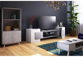 Tv szekrény/asztal Gavin (világítással) (fehér + beton). 1098611