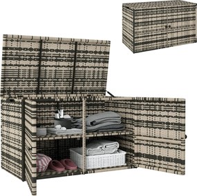 Outsunny Rattan párnás tárolódoboz 350L 2-szintes időjárásálló tárolódoboz nyitós rúdakkal, hordozó fogantyúkkal, UV-álló kertiboksz tároló láda kerth