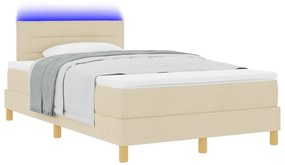 Box Spring ágy matraccal és LED-del, krém színben, 120x200 cm, szövet