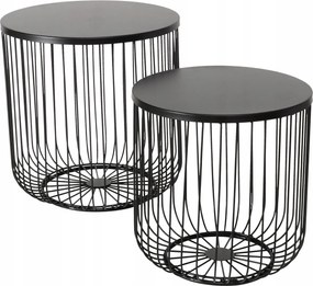 Két Darabos Fekete Fém Asztal Szett, 41 CM És 47 CM Magas, Nappaliba