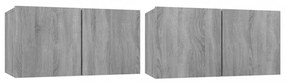 2 db füstös tölgy szerelt fa függő TV-szekrény 60 x 30 x 30 cm