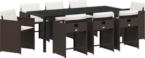 vidaXL Kert étkező szett párnával 9 pcs Barna polirattan