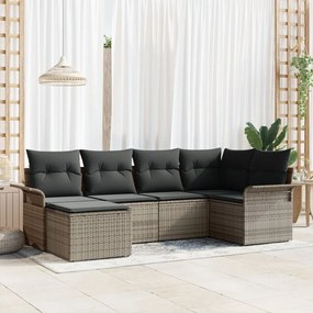 6 részes kertibútor szett párnákkal Szürke Poli Rattan, 2 személyes kertibútor tárolóval és párnákkal Szürke Poli Rattan
