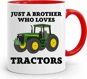 Piros Bögre Testvérnek Who Loves Tractors nyomott mintával