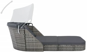 Antracitszürke polyrattan napozóágy napellenzővel