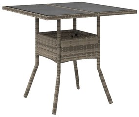 szürke polyrattan üveglapos kerti asztal 80 x 80 x 75 cm