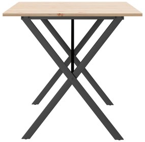 Tömör fenyőfa és acél étkezőasztal X-vázzal 140x80x75 cm