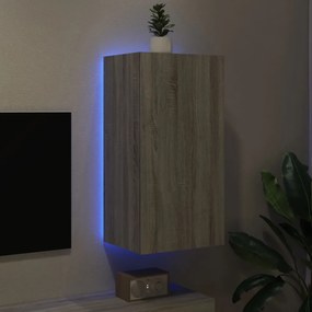 szürke sonoma színű fali TV-szekrény LED-ekkel 40,5x35x80 cm