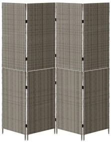 4 Paneles Összecsukható Szobaelválasztó Szürke 195x180 cm Poli Rattan