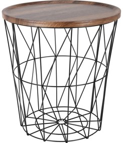 Drótkosárka tárolóasztal MDF lappal 37 x 39 cm,fekete