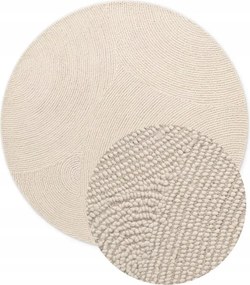 Kerek gyapjú szőnyeg nappaliba 120cm, krémszínű félkör minta, 3d hatás