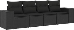 vidaXL 4 részes fekete polyrattan kerti ülőgarnitúra párnákkal