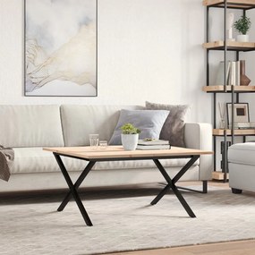 Tömör fenyőfa és acél dohányzóasztal X-vázzal 90x40x45 cm
