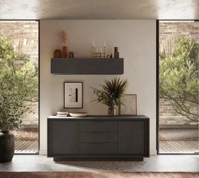 SKY 2.0 komód 2 ajtóval és 3 fiókkal, sötét láva matt vázzal és laminált előlapokkal