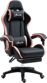 Vinsetto Játékos Szék Verseny Gamer Szék PU Bőrrel, Magasság Állítható, 135°-ban Dőléssel, Fejtámlával, Deréktámasz és Kihúzható Lábpihenő - 65x65x121