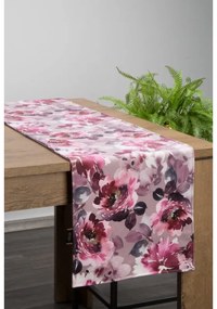 Rózsaszín virágmintás bársony asztali futó 35x140 cm