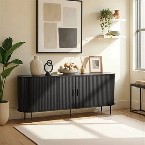 Kétajtós, tolóajtós komód 180 cm méretben, fekete színben TRISH