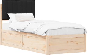vidaXL Ágykeret Kárpitozott Fejtámlával fejtámlával Fekete 75 x 190 cm