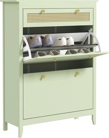 HOMCOM Zokniszekrény 2 Felhajtható Ajtóval, Fiókos Zokni Fiók, Állítható Polccal, Zokniszekrény 12 Pár Cipőnek, 88 x 30 x 120 cm, Zöld | Aosom