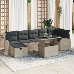 8 Darabos Kerti Kanapé Szett Párnákkal Világosszürke Műanyag Rattan