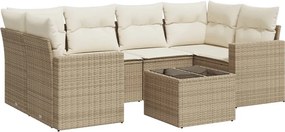 vidaXL 7 részes bézs polyrattan kerti ülőgarnitúra párnákkal