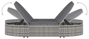 2 személyes szürke polyrattan kerti napozóágy párnával