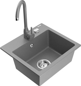 Mexen Milo 1-medencés gránit mosogató Telma konyhai csappal, szürke - 6505-71-670200-71