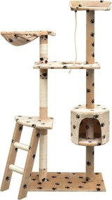 vidaXL bézs macskabútor mancsnyomokkal és szizál kaparófákkal 150 cm