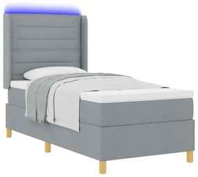 Boxspring Ágy Matrac &amp; LED Fény Szürke 90x190 cm Szövet