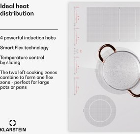 Klarstein Masterzone 77 Hibrid, indukciós főzőlap, max. 7200 W, beépített, 4 Flex zóna, ThermoBoost technológia, Smart Flex