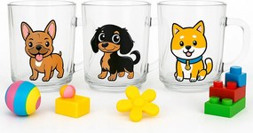 3 darabos üveg bögre szett 220ml Tacskó Bulldog Shiba óvodába gyerekeknek