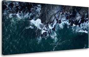 Vászonkép Természet Hullámok Tenger Sziklás Tengerpart Kék víz 80x40