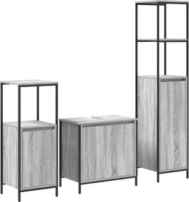 vidaXL Fürdőszoba bútor szett 3 pcs Szürke Sonoma és Fekete Faanyag