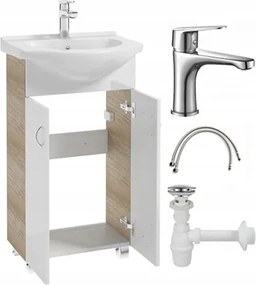 Fürdőszoba szekrény csapteleppel és szifonnal 50x86cm álló fehér front