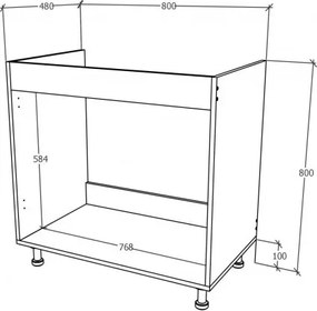 Benita 2 ajtós Alsó konyhaszekrény Természetes fa-Fehér 80x50x80 cm