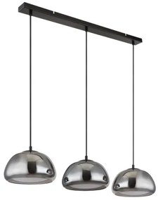 Globo 15743-3H Függeszték fém fekete matt, füstszínű/fehér üveg, kábel textil fekete, magassága rövidíthető, HxSzxM: 950x250x1200mm, 3x E14 40W 230V izzók nélkül