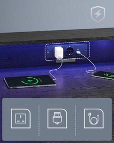 Íróasztal led világítással,számítógép asztal beépített elosztóval, fekete