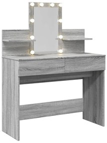 szürke sonoma színű fésülködőasztal LED-del 100 x 40 x 130 cm