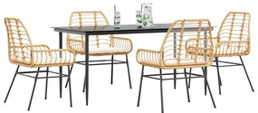 vidaXL 5 észes barna polyrattan üveg kerti étkezőgarnitúra párnával
