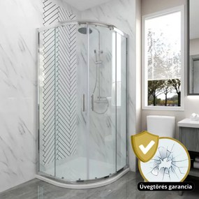 Elio 80X80 cm íves két tolóajtós zuhanykabin 6 mm vízlepergető biztonsági üveggel, krómozott elemekkel, 190 cm magas