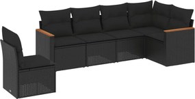 vidaXL 6 részes fekete polyrattan kerti ülőgarnitúra párnákkal