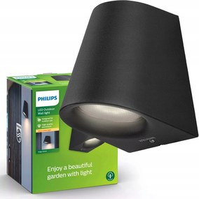LED-es kerti lámpa Homlokzati fali lámpa Virga 3W 2700K IP44 fekete Philips