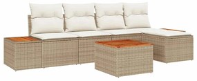 vidaXL Kerti Kanapé Szett párnával 6 pcs Bézs Poli rattan